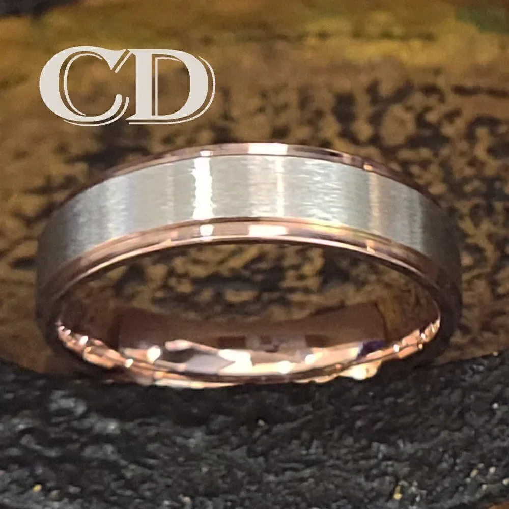 Men's Silver and Rose Gold Wedding Ring - Two Tone Wedding Ring For Guys